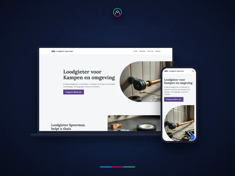 Een website die wij bouwden, op een laptop en een telefoon