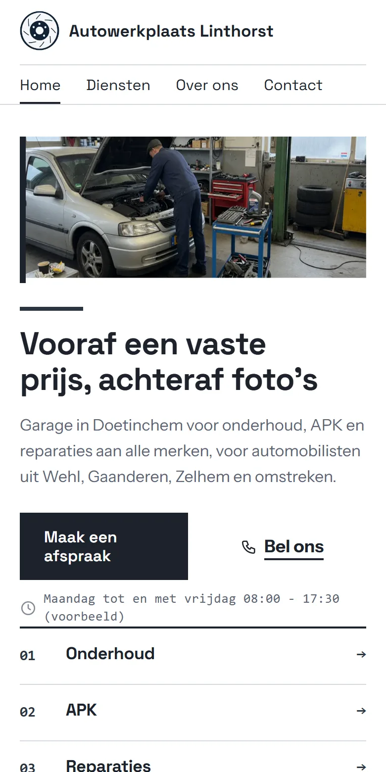 Dezelfde voorbeeldsite op een telefoon